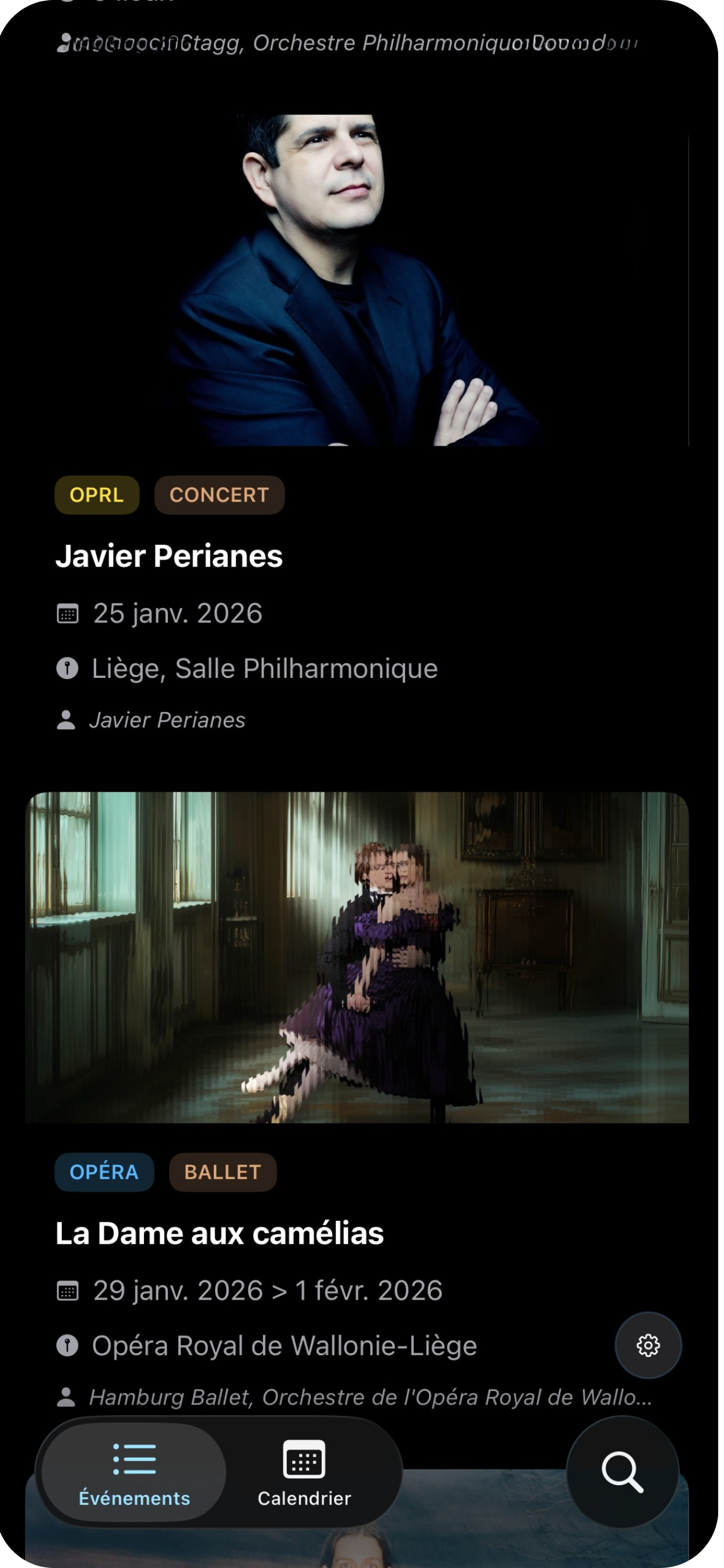 Liste des événements