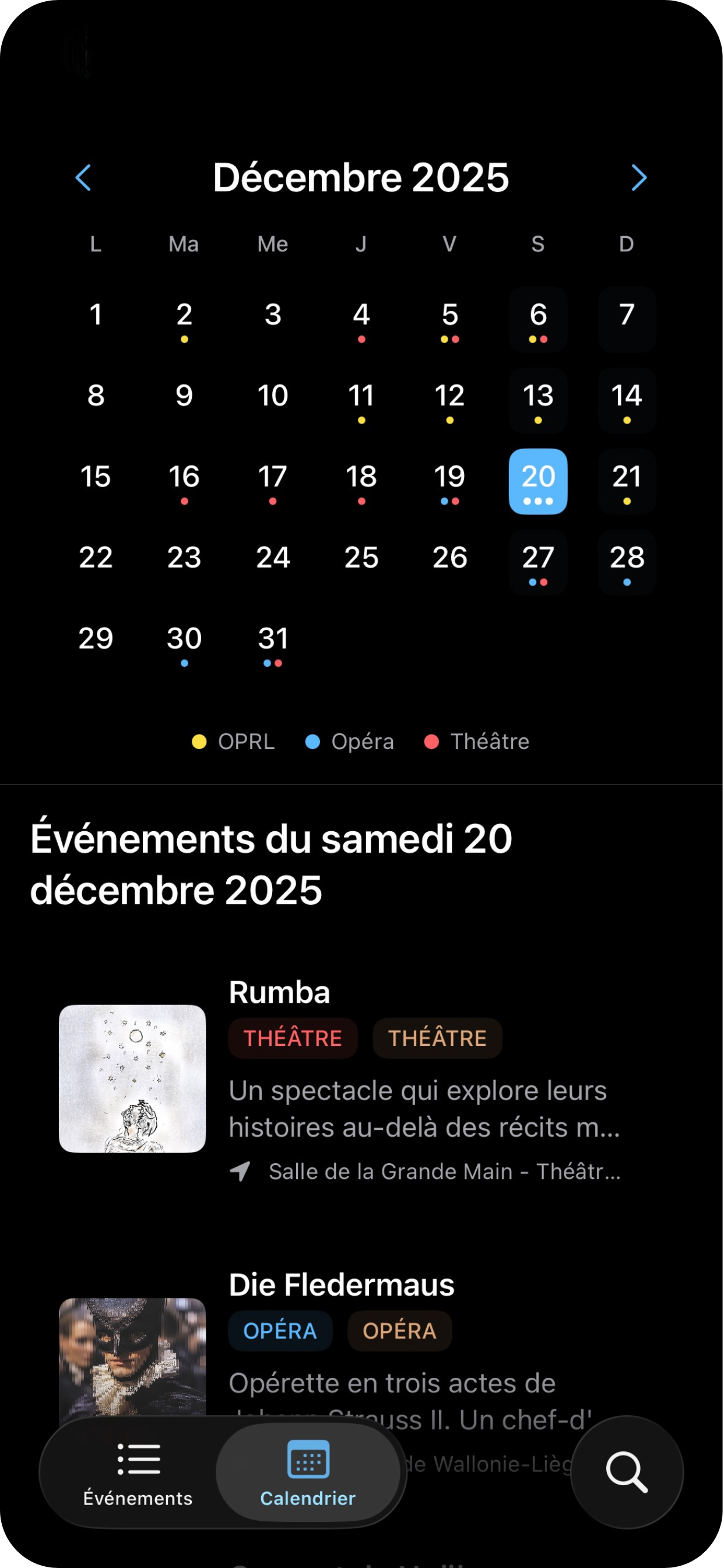 Vue calendrier